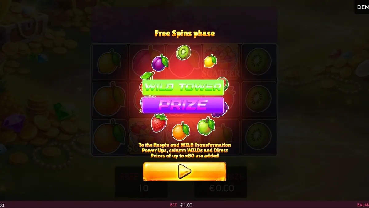 Tampilan visual slot Fruits Madness dengan simbol buah-buahan yang cerah
