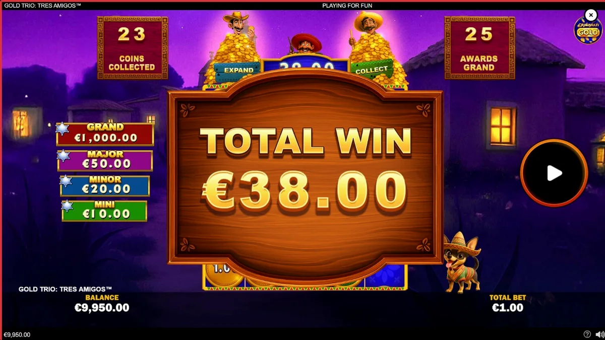 Tampilan visual slot Gold Trio: Tres Amigos dengan tema fiesta Meksiko yang cerah